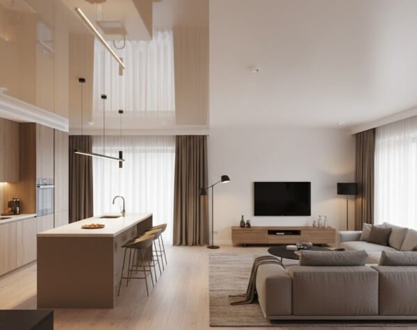 გასაჭიმი ჭერი მისაღებ ოთახში